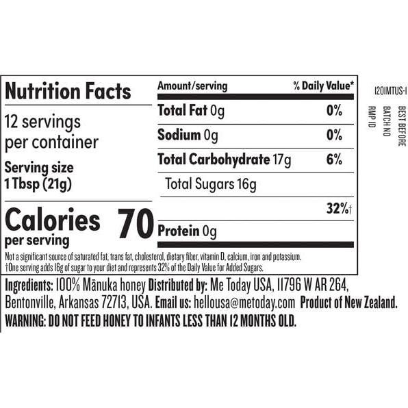 Miel de Manuka Me Today UMF 20+ MGO 826+ 260 ml Cruda
