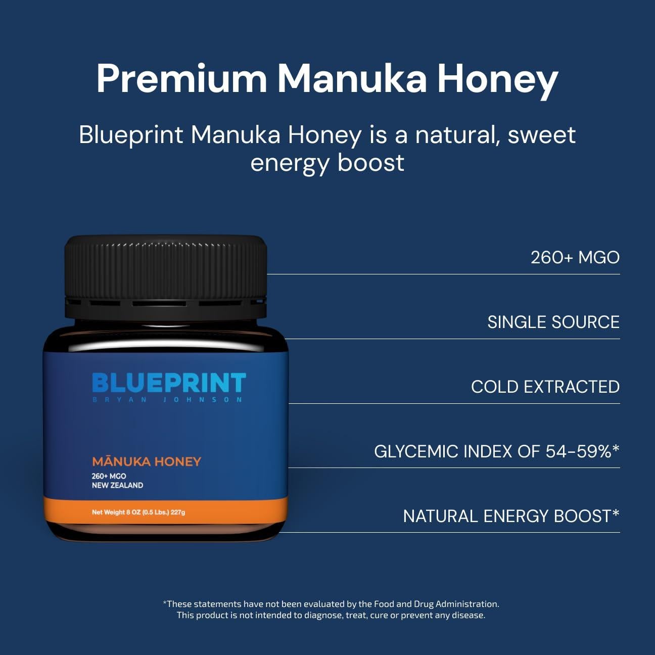 Miel Manuka Blueprint Bryan Johnson MGO 260+ 226g Nueva Zelanda