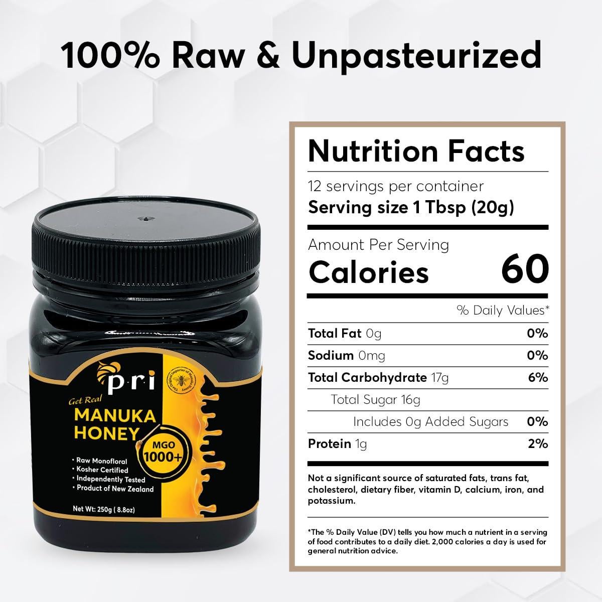 Miel de Manuka PRI MGO 1000+ Cruda 250g Nueva Zelanda