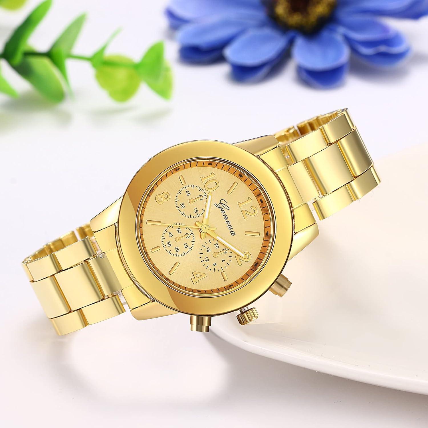 Reloj de Vestir de Lujo JewelryWe Dorado con Cristales