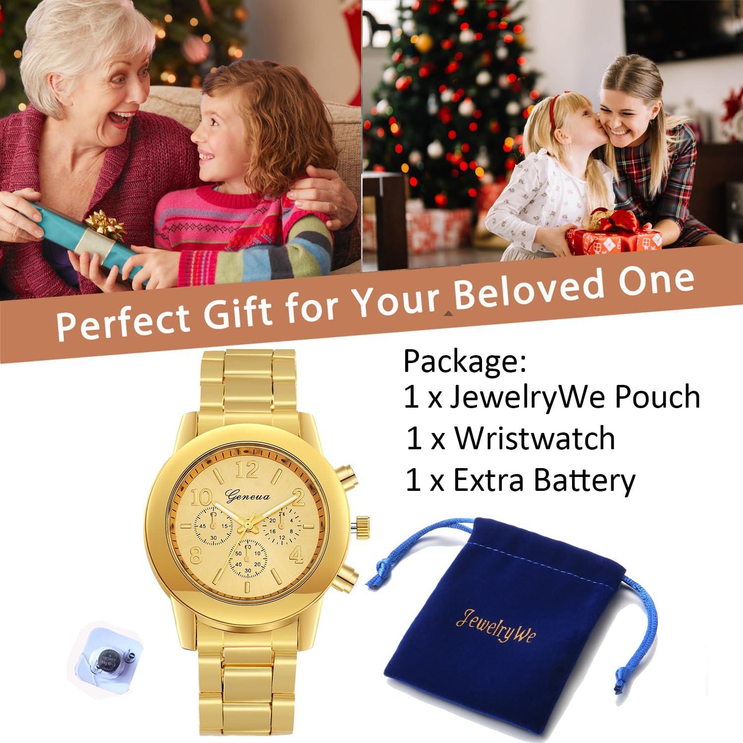 Reloj de Vestir de Lujo JewelryWe Dorado con Cristales