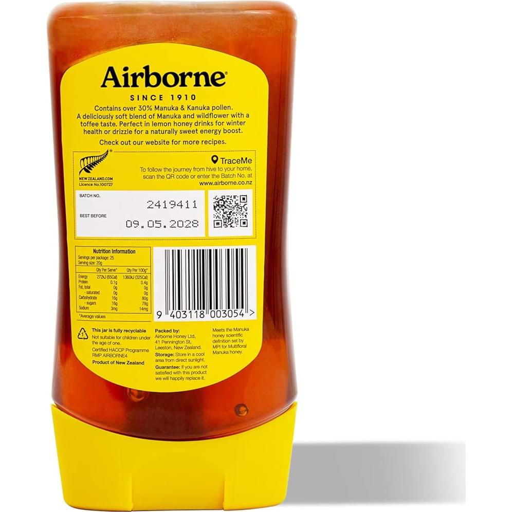 Miel de Manuka Multifloral Airborne 30+ 500 g Cruda y Pura