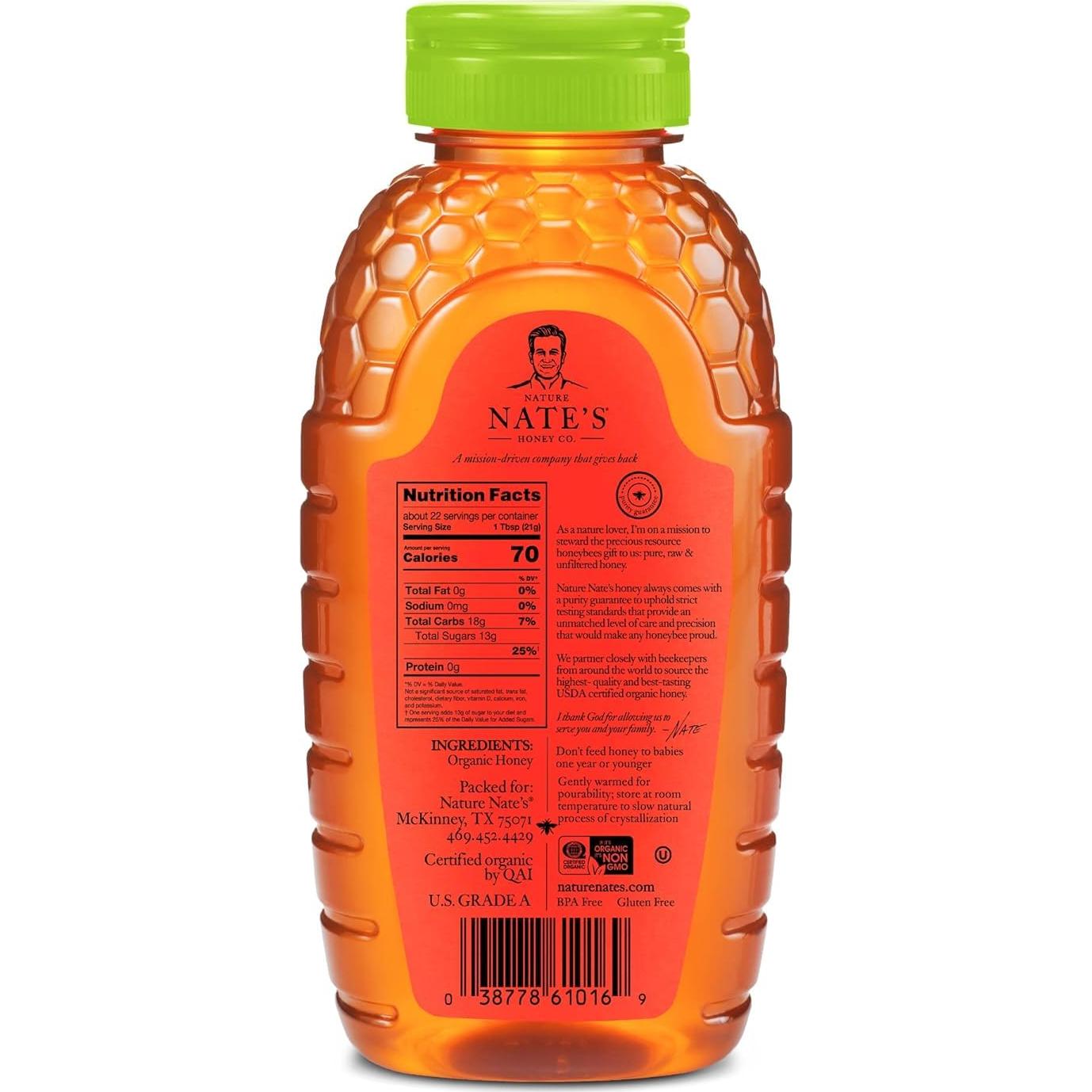 Miel Orgánica 100% Pura Nature Nate 453g Cruda Sin Filtrar