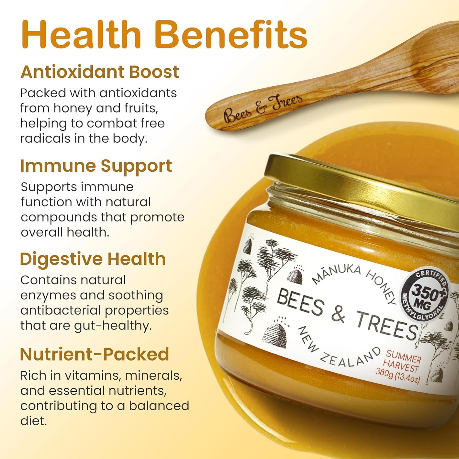Miel de Manuka Bees & Trees 350+MGO Cruda 380g Nueva Zelanda