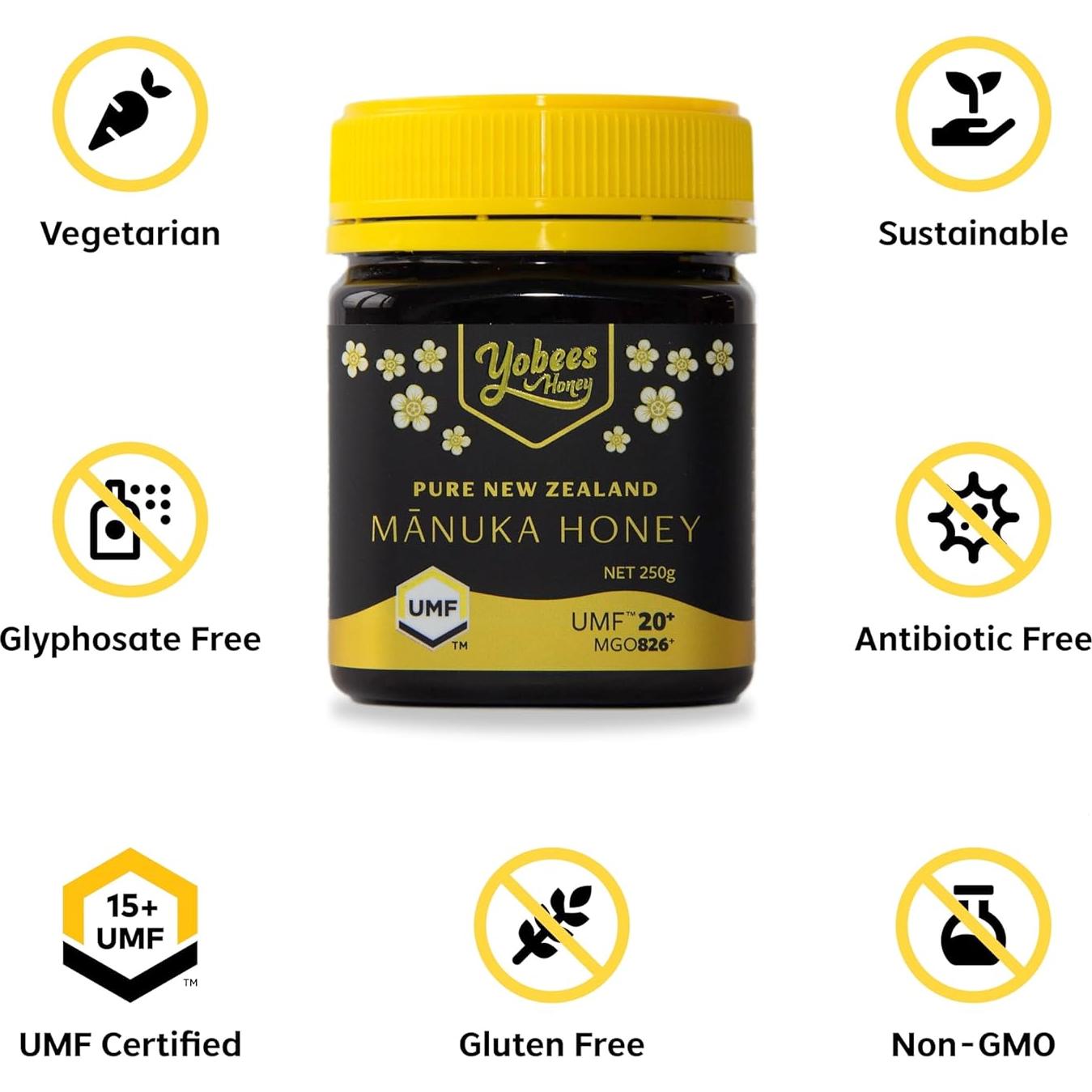 Miel de Manuka Yobees 250g UMF20+ Cruda y Orgánica