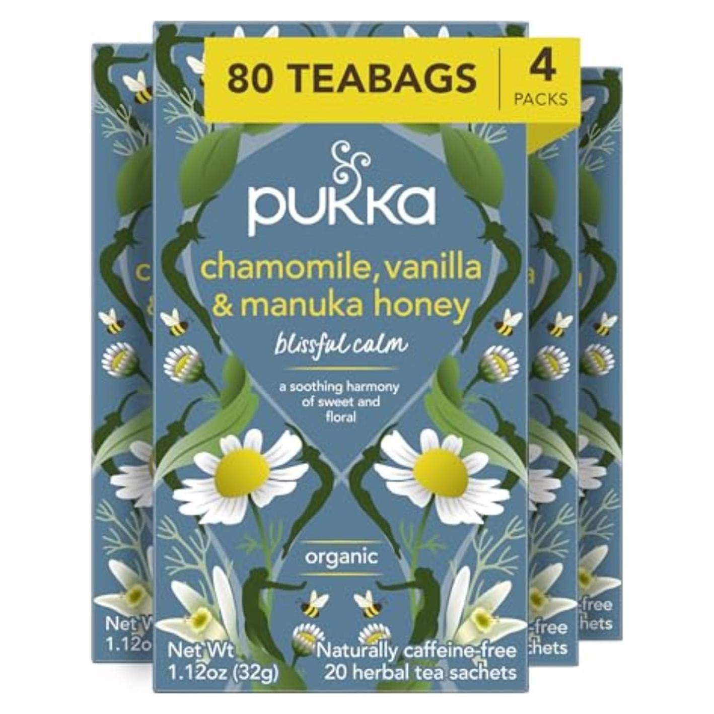 Té de Hierbas Orgánico Pukka Manzanilla Vainilla Miel 80 Bolsitas