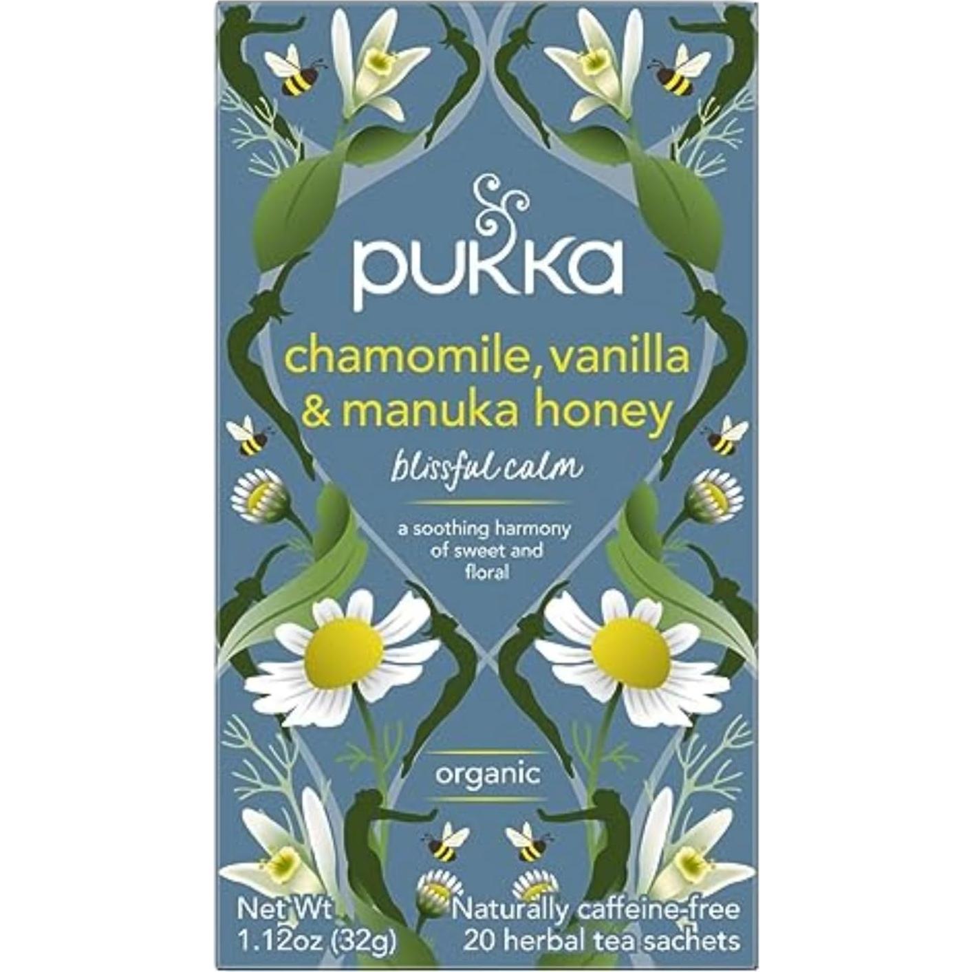 Té de Hierbas Orgánico Pukka Manzanilla Vainilla Miel 80 Bolsitas