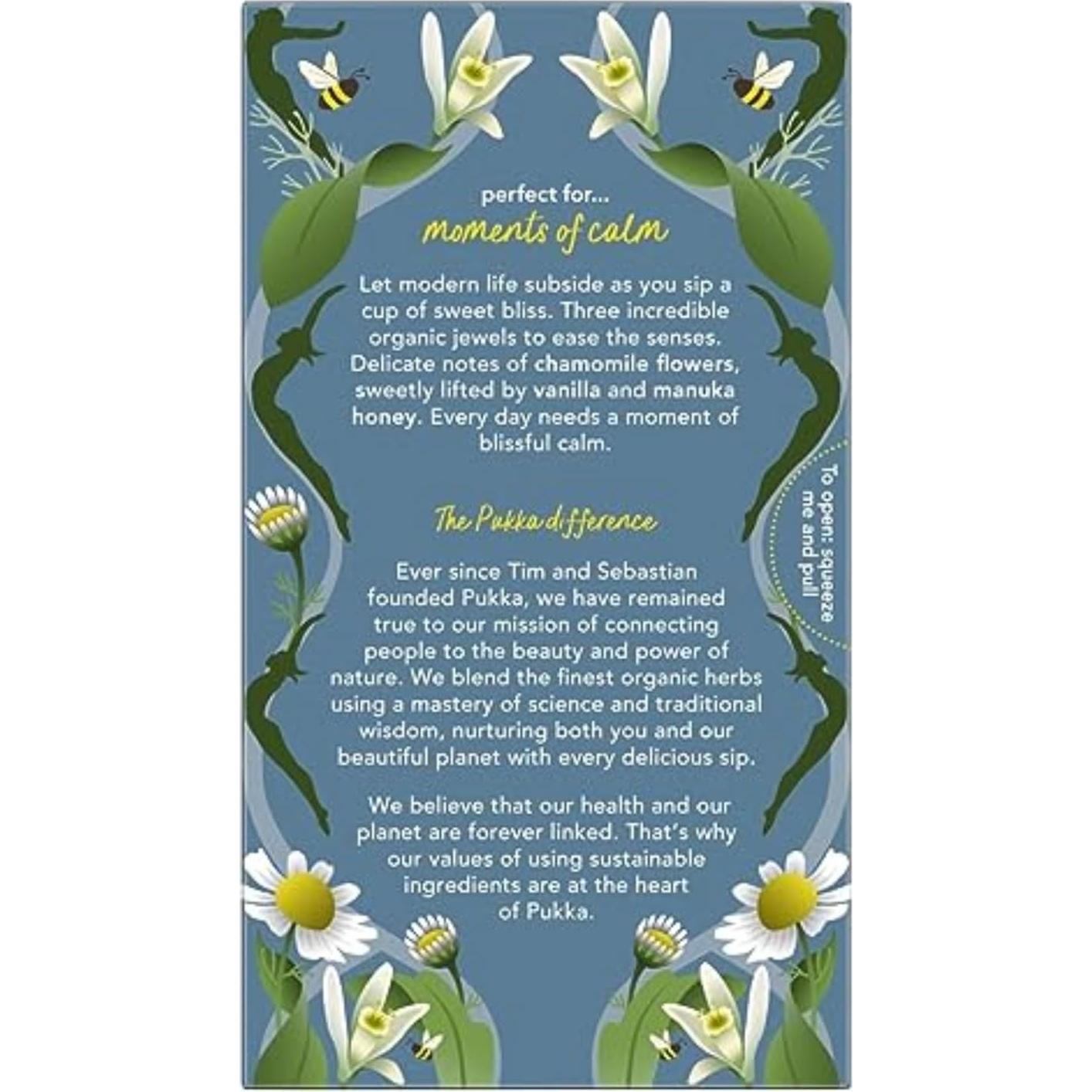 Té de Hierbas Orgánico Pukka Manzanilla Vainilla Miel 80 Bolsitas