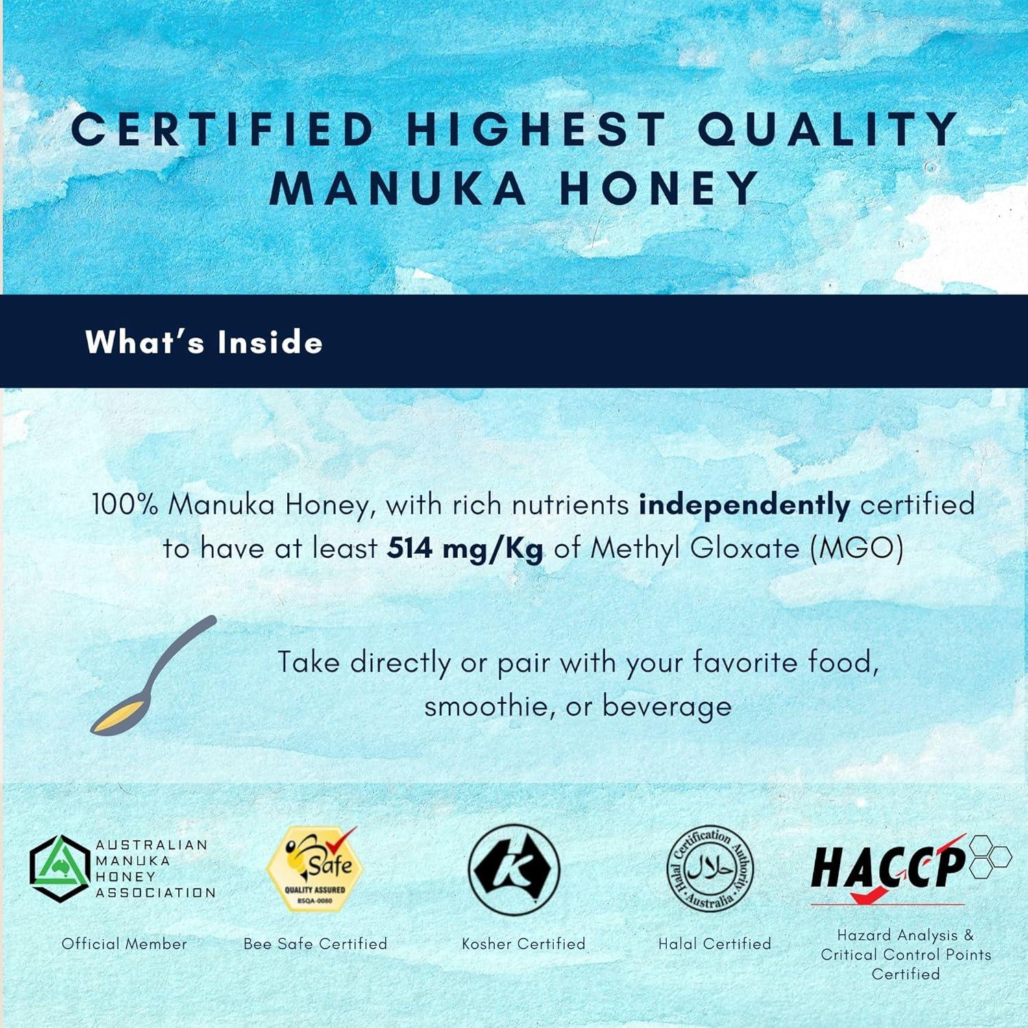 Miel de Manuka MGO 514+ Honey Australia 250 g Cruda Orgánica