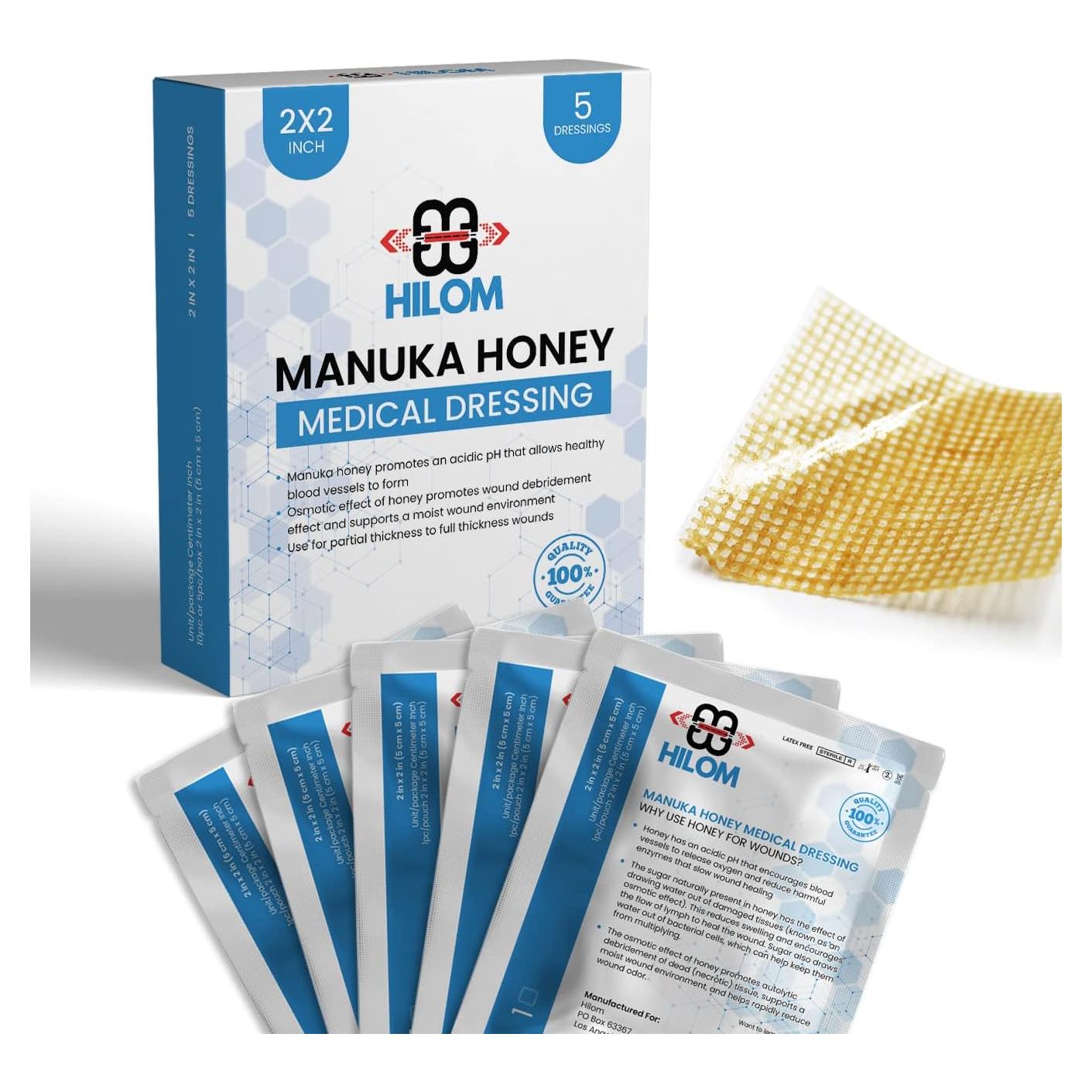 Vendas de gasa Hilom con miel de Manuka 5 unidades 5x5 cm