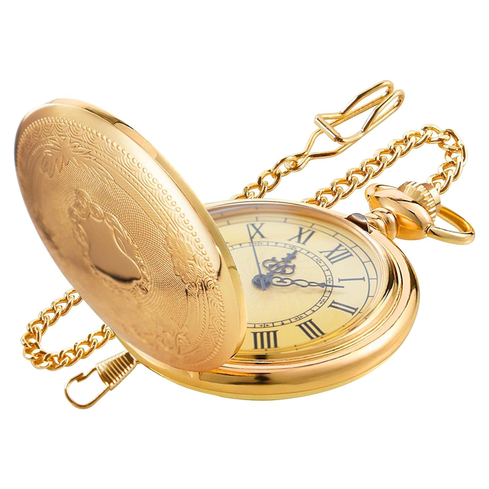 Reloj de bolsillo de cuarzo SwitchMe dorado con cadena