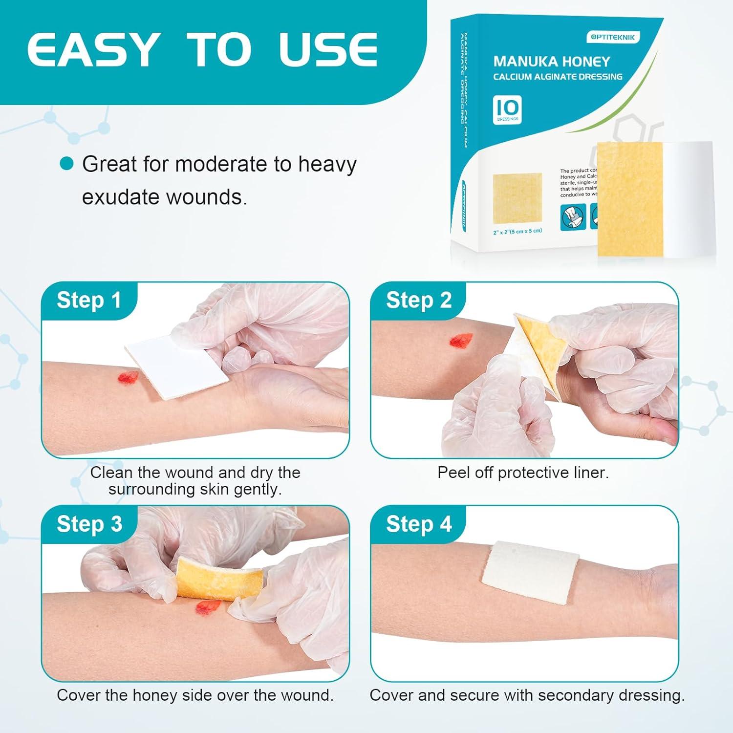 Venda de Herida Alginato de Calcio Miel de Manuka 10 Pzas