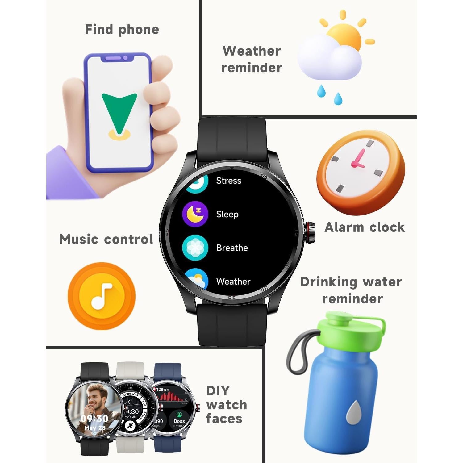 Reloj Inteligente TOOBUR IDW23 Negro con Alexa y Monitoreo de Salud