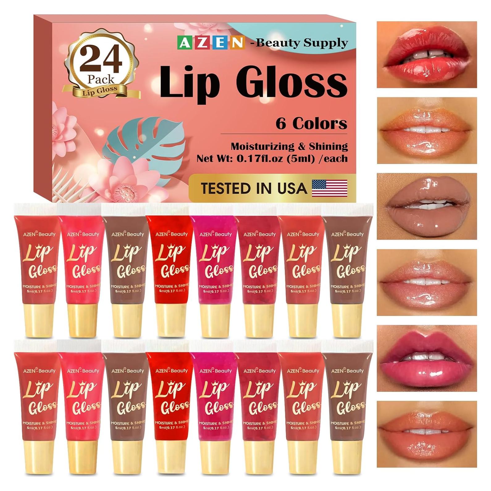 Set de 24 Brillos Labiales AZEN Hidratantes con Vitamina E