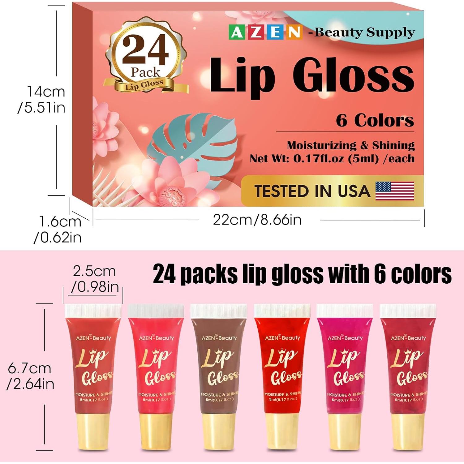 Set de 24 Brillos Labiales AZEN Hidratantes con Vitamina E