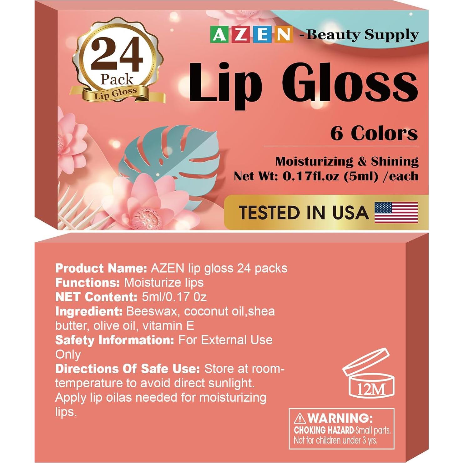 Set de 24 Brillos Labiales AZEN Hidratantes con Vitamina E