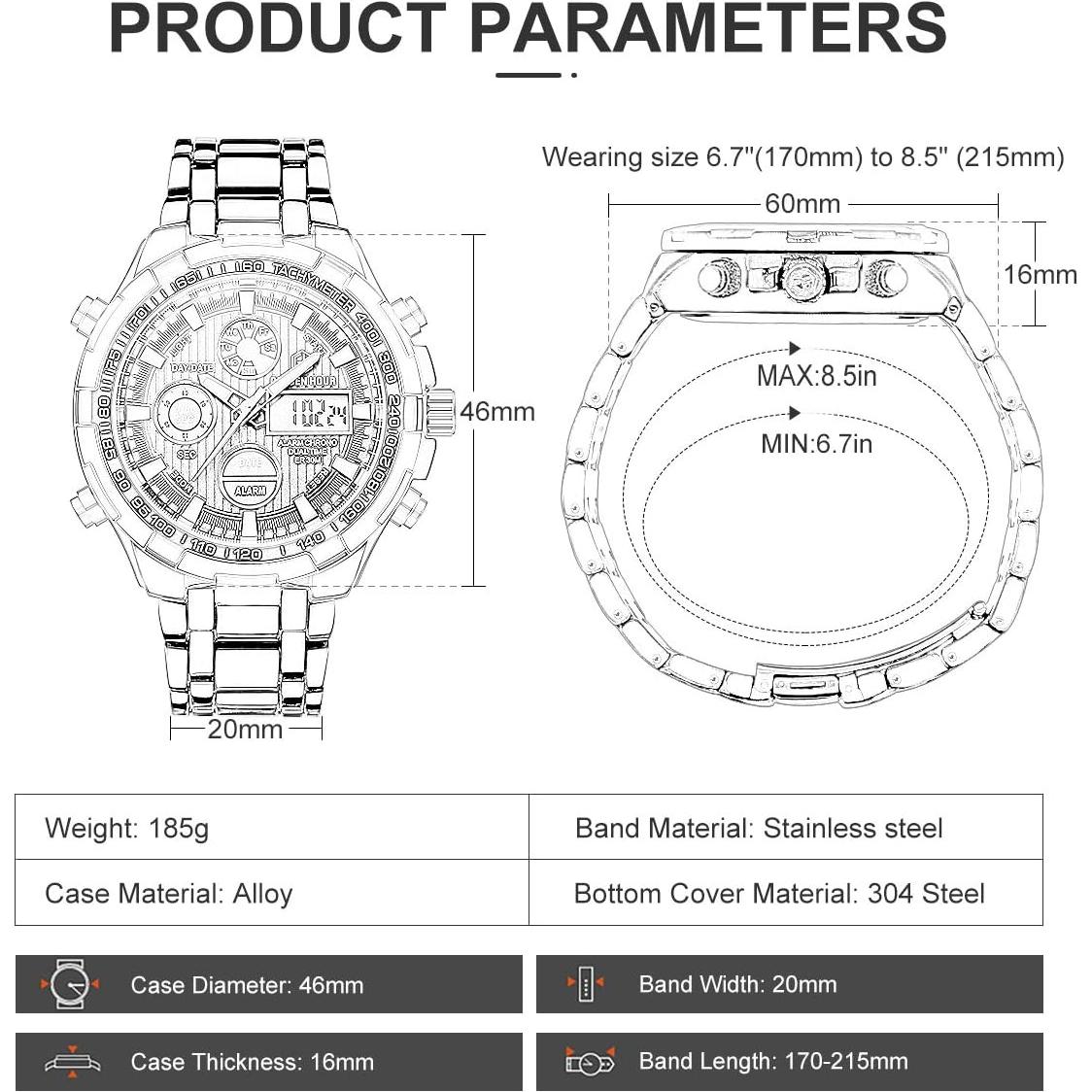 Reloj Analógico Digital GOLDEN HOUR Acero Inoxidable 45mm