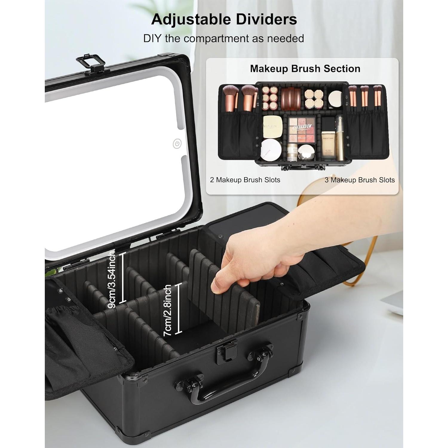 Bolsa de Maquillaje con Espejo LED Recargable 24.9x21.8cm