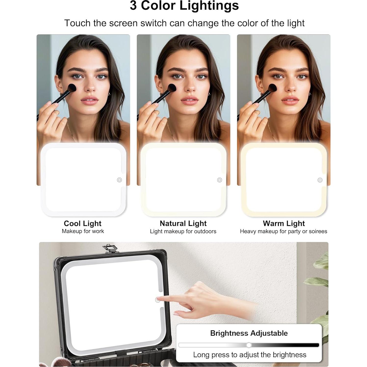 Bolsa de Maquillaje con Espejo LED Recargable 24.9x21.8cm