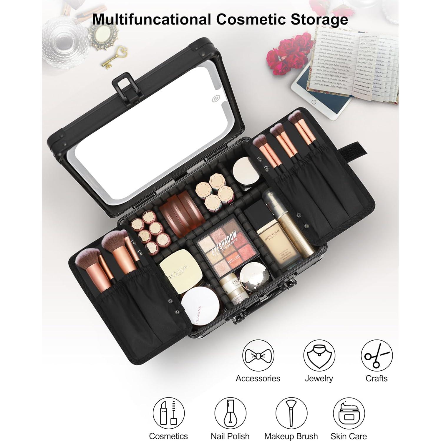 Bolsa de Maquillaje con Espejo LED Recargable 24.9x21.8cm