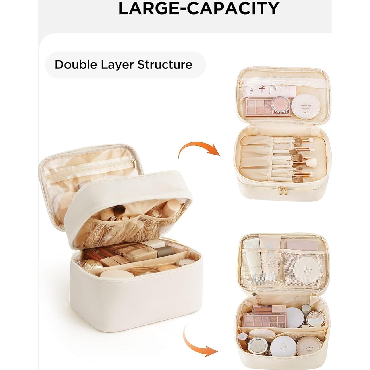 Bolsa de Maquillaje Vorey X-Large Cuero Impermeable Beige