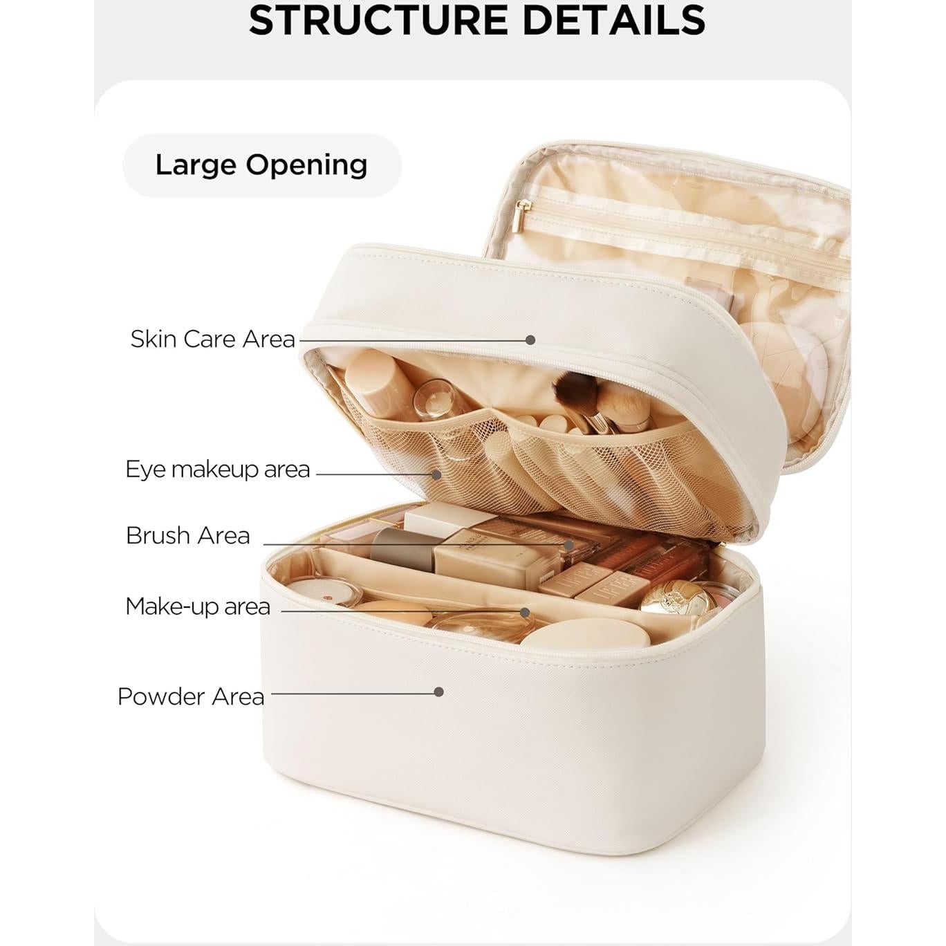 Bolsa de Maquillaje Vorey X-Large Cuero Impermeable Beige