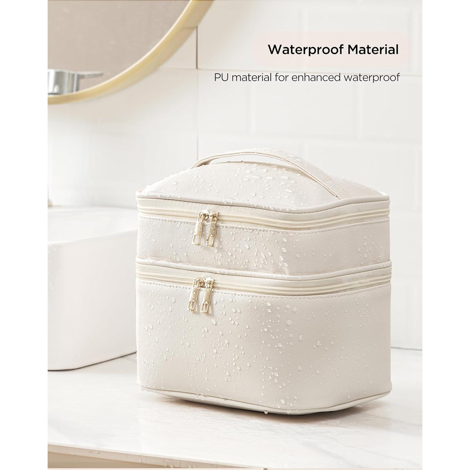 Bolsa de Maquillaje Vorey X-Large Cuero Impermeable Beige