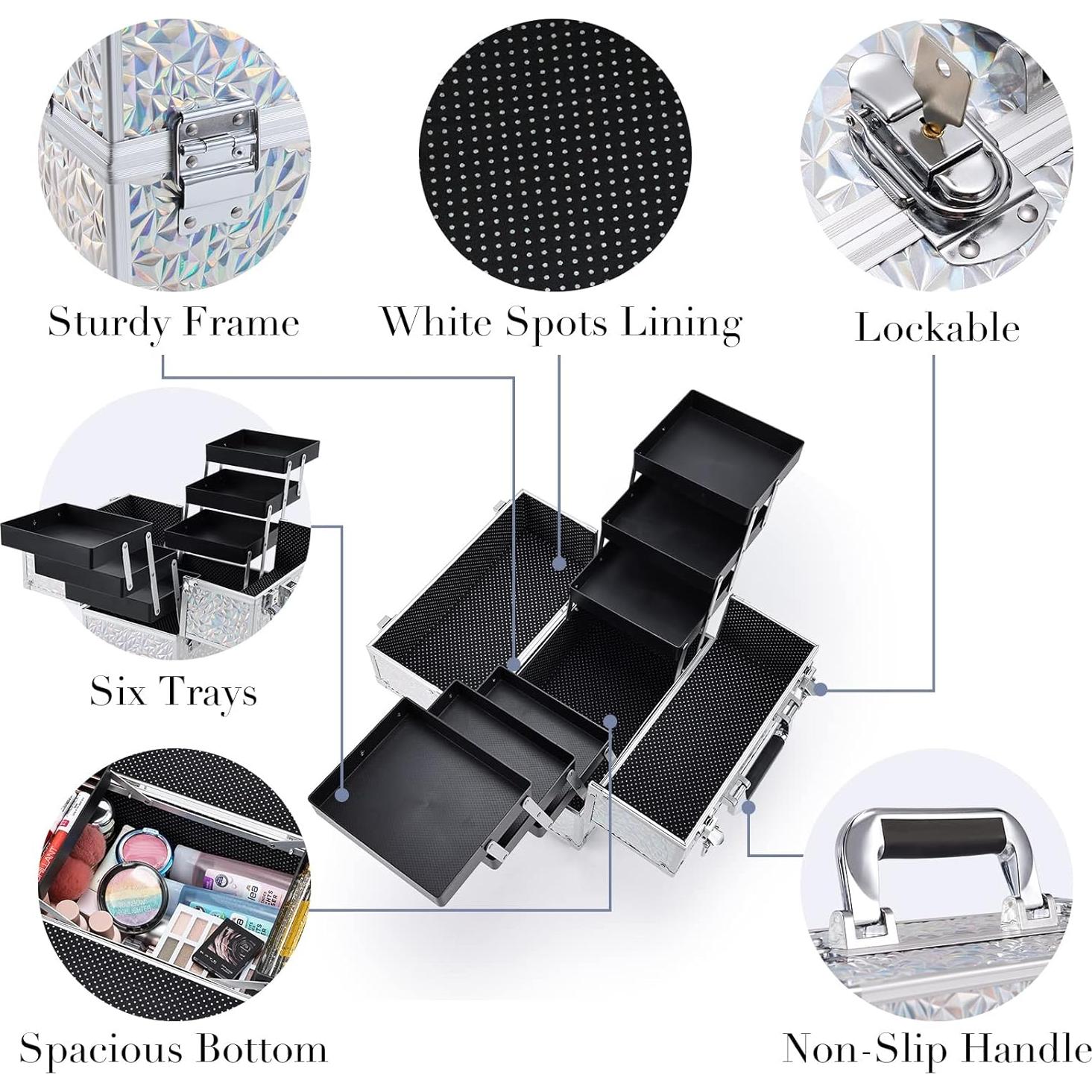 Estuche de Maquillaje FRENESSA Plateado 30x22x18 cm 6 Bandejas