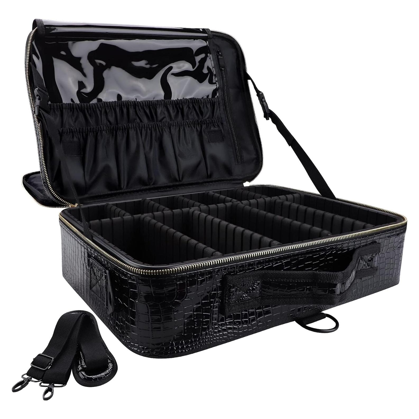 Estuche de Maquillaje Grande Oewoer Negro Cuero PU 41x29x14cm