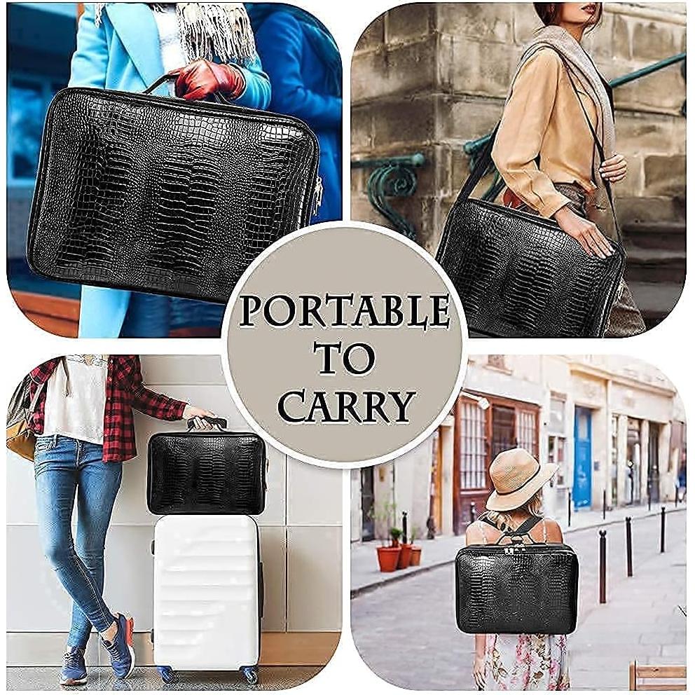 Estuche de Maquillaje Grande Oewoer Negro Cuero PU 41x29x14cm