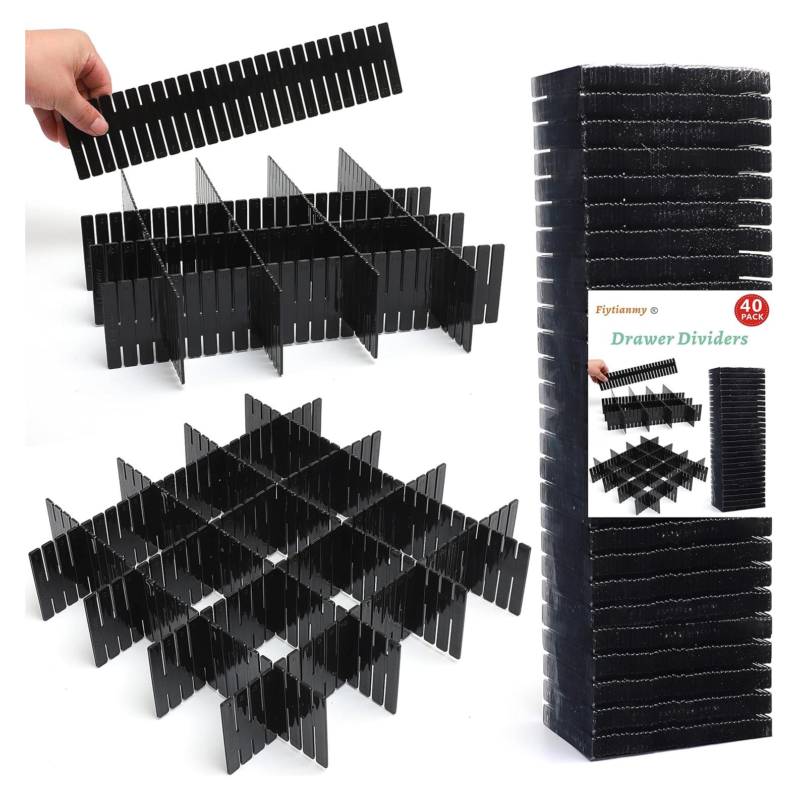Divisores de Cajón 40Pcs Flytianmy Ajustables Negros