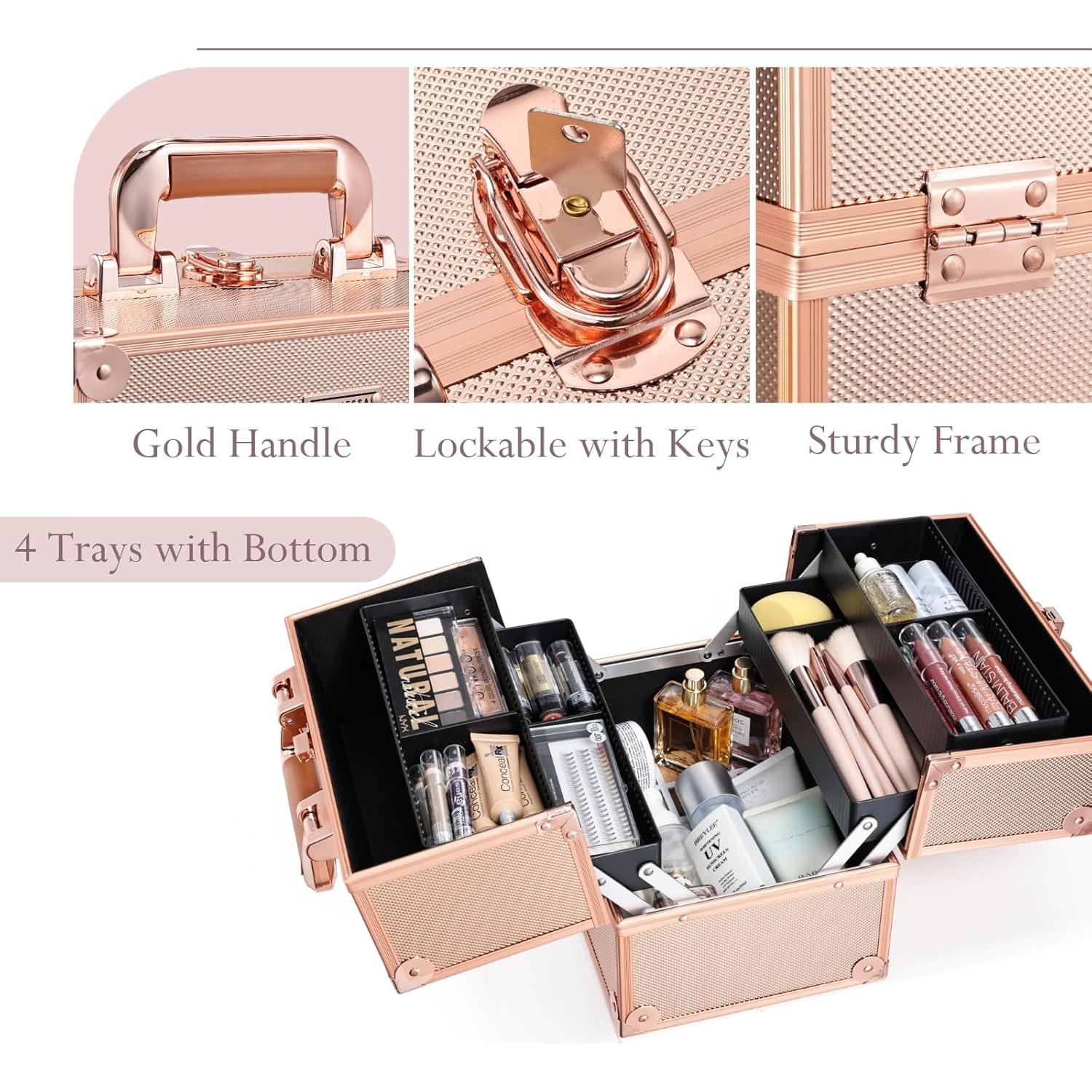 Estuche de Maquillaje Frenessa Rosa Dorado 27x19 cm