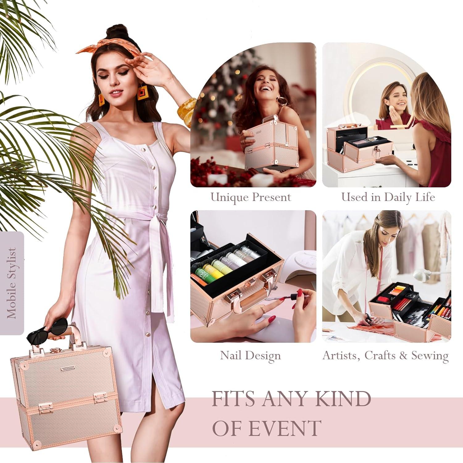 Estuche de Maquillaje Frenessa Rosa Dorado 27x19 cm