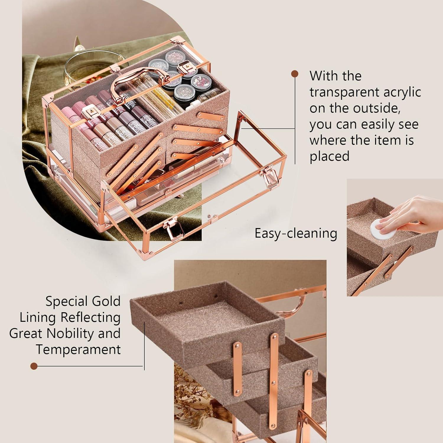 Estuche de Maquillaje FRENESSA Rosa Dorado 6 Bandejas 30x18x19.5cm