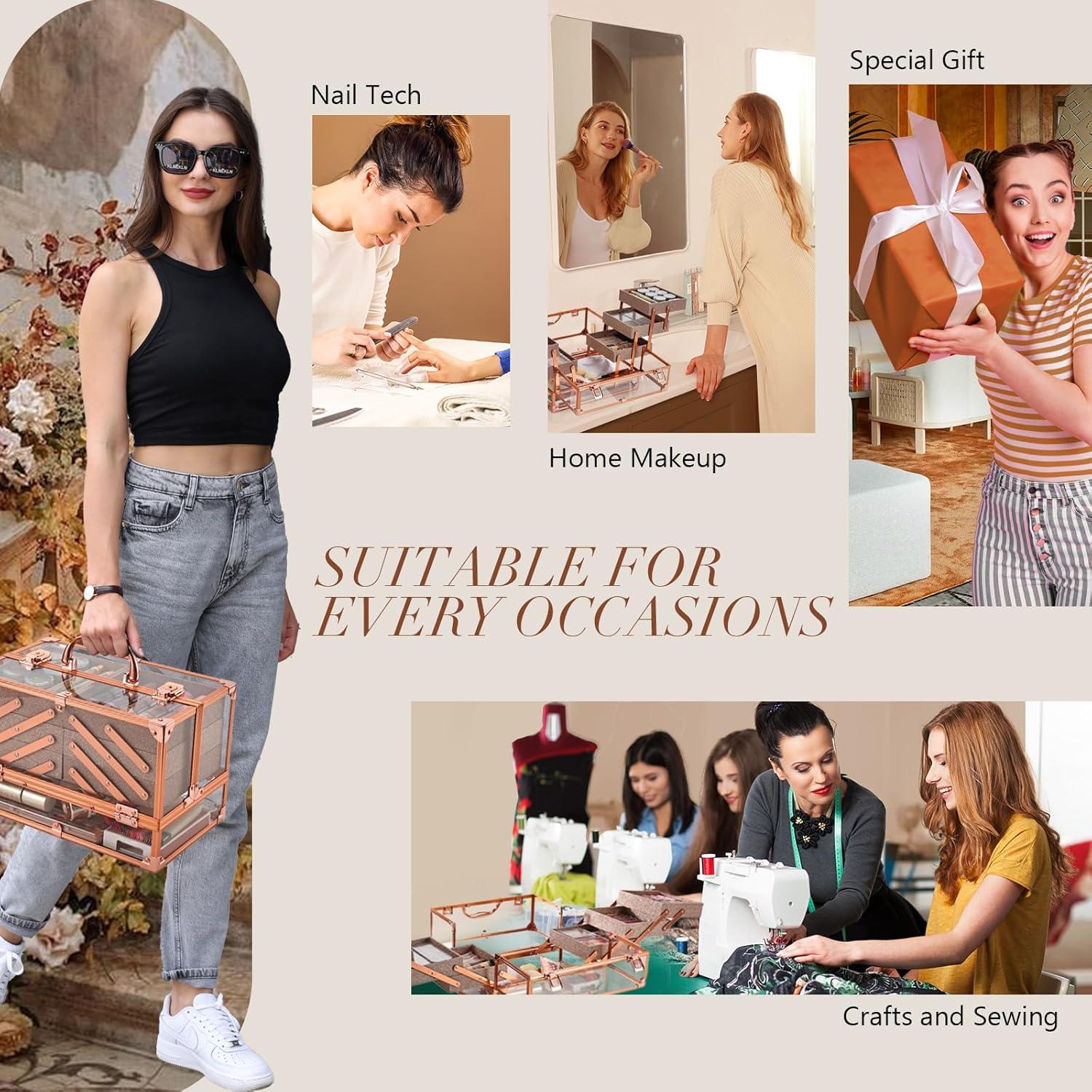 Estuche de Maquillaje FRENESSA Rosa Dorado 6 Bandejas 30x18x19.5cm