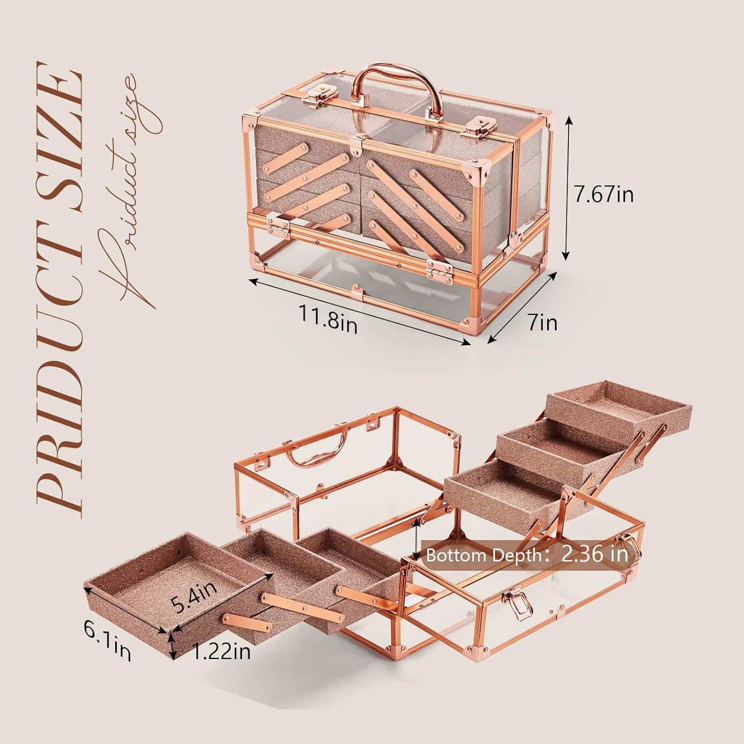 Estuche de Maquillaje FRENESSA Rosa Dorado 6 Bandejas 30x18x19.5cm