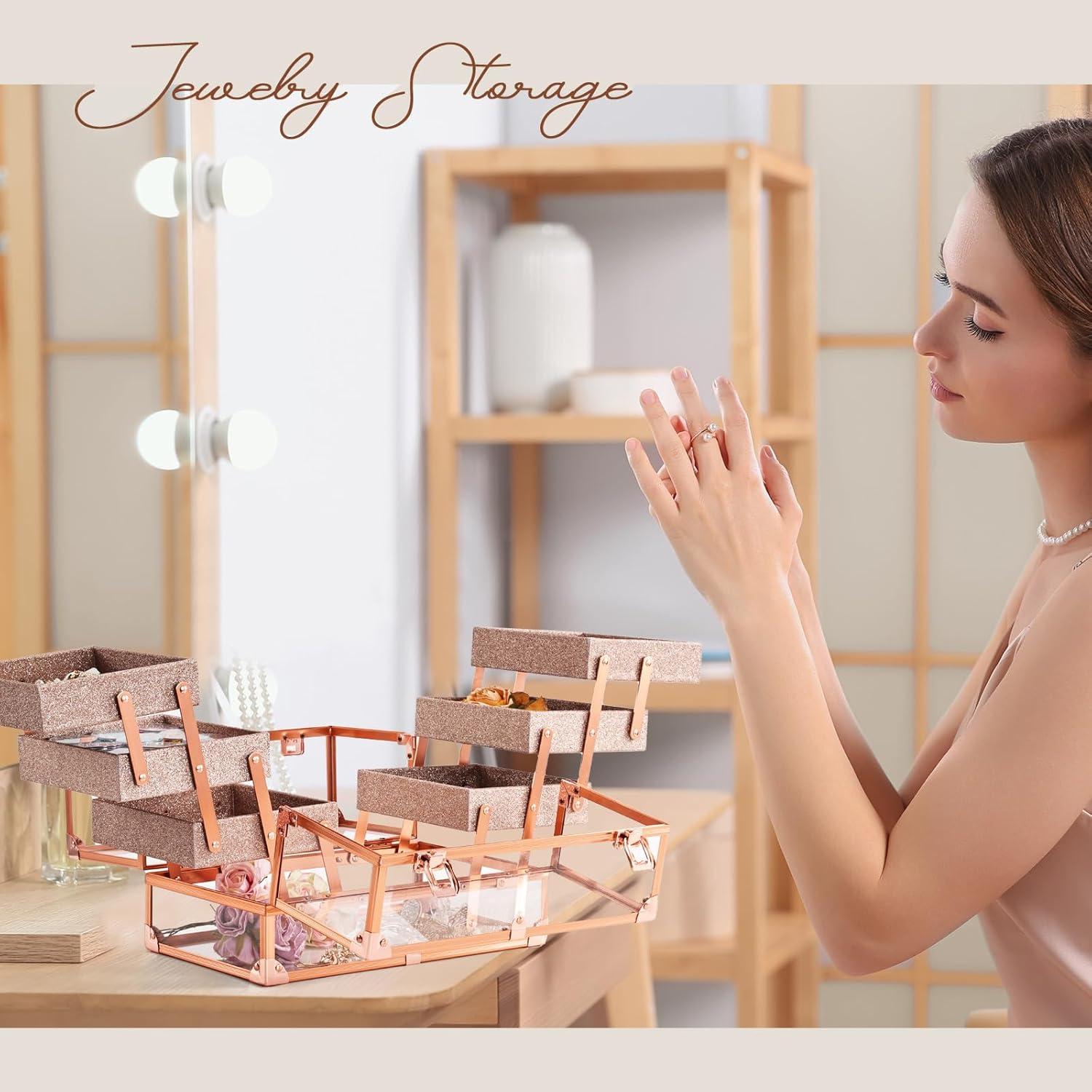 Estuche de Maquillaje FRENESSA Rosa Dorado 6 Bandejas 30x18x19.5cm