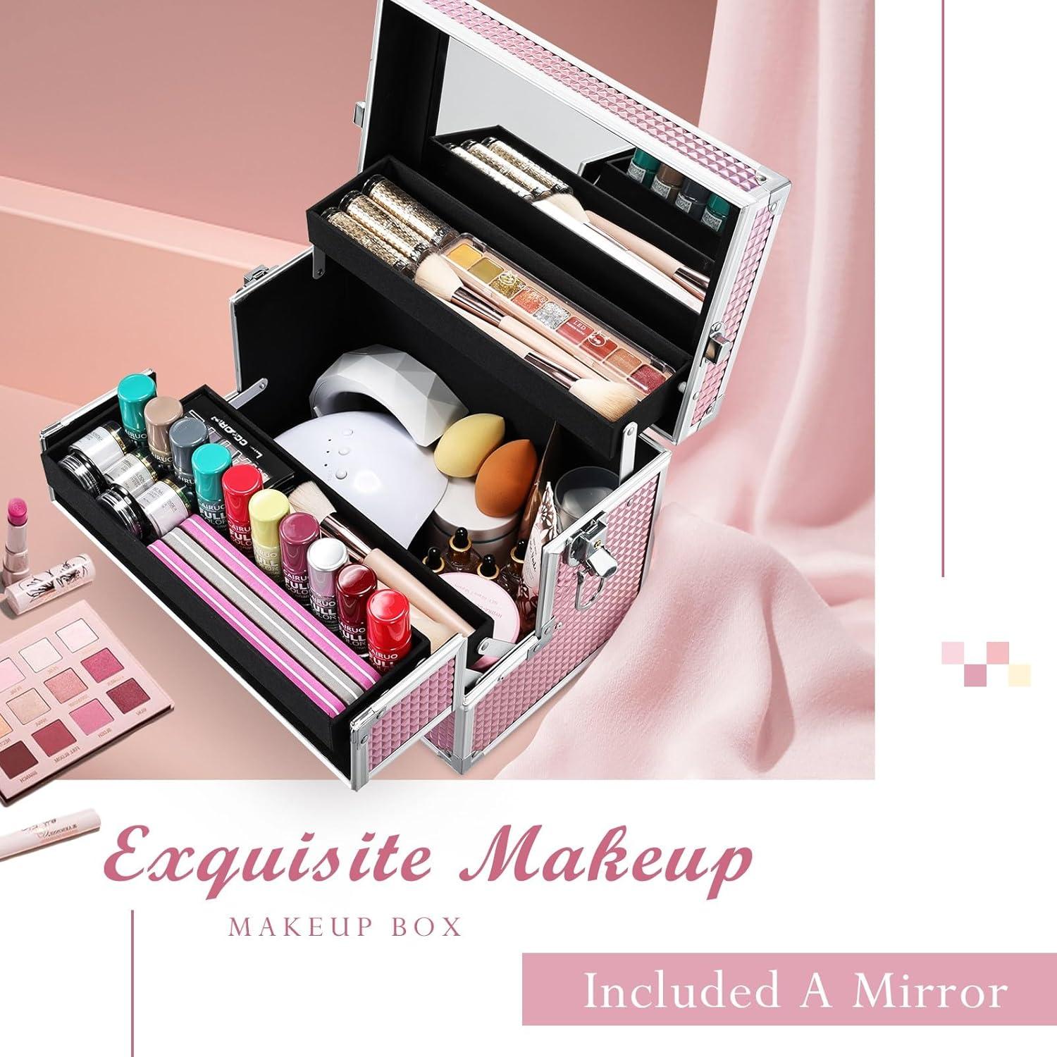 Estuche de Maquillaje Joligrace Rosa 30,48 cm con Espejo