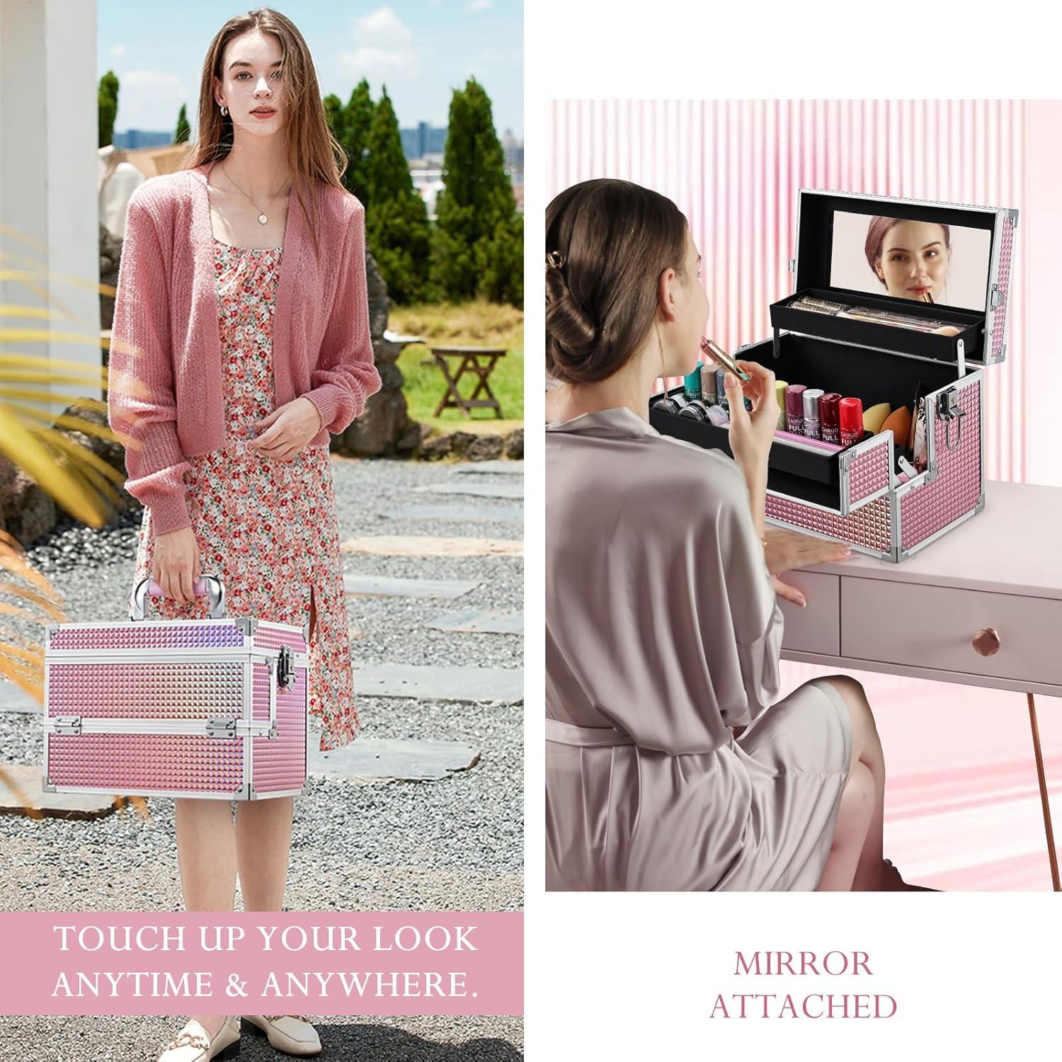 Estuche de Maquillaje Joligrace Rosa 30,48 cm con Espejo