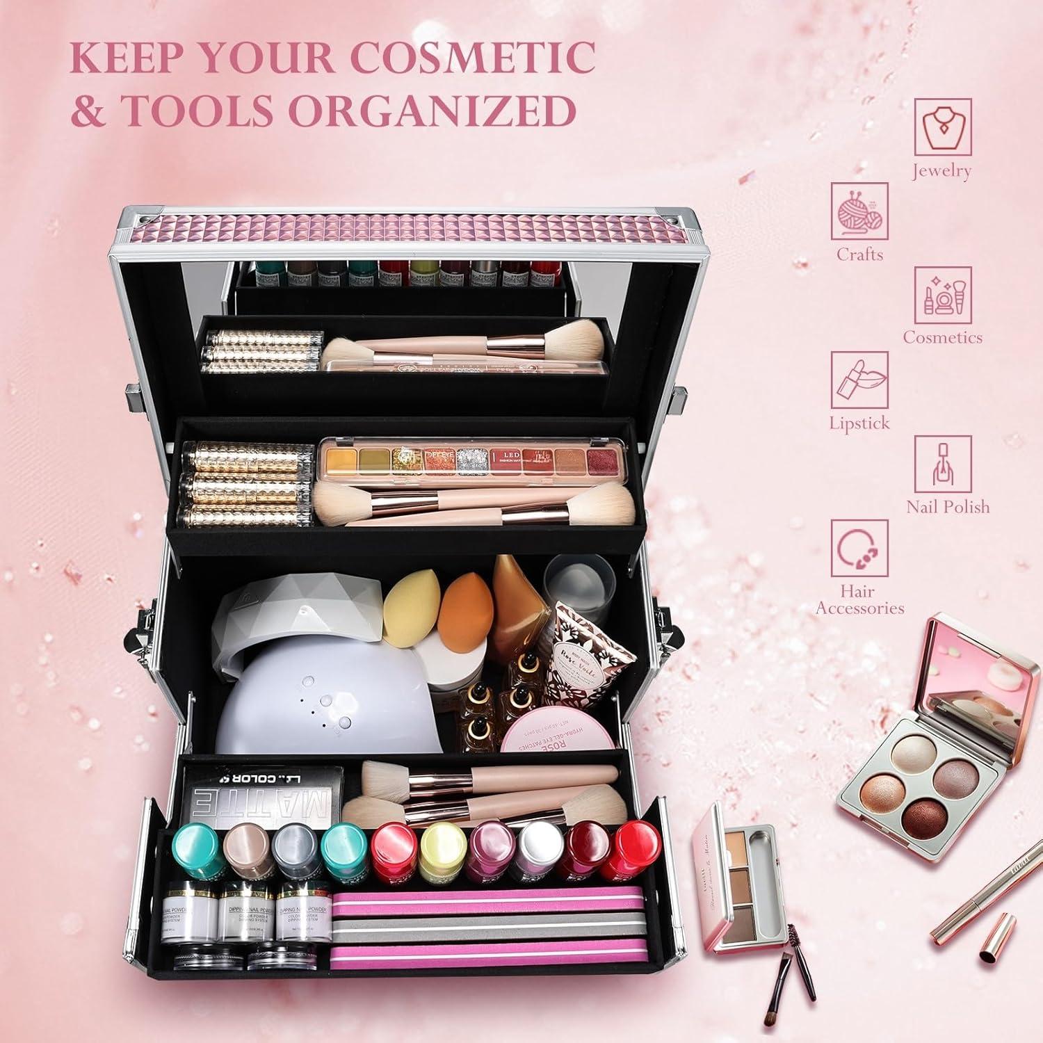 Estuche de Maquillaje Joligrace Rosa 30,48 cm con Espejo