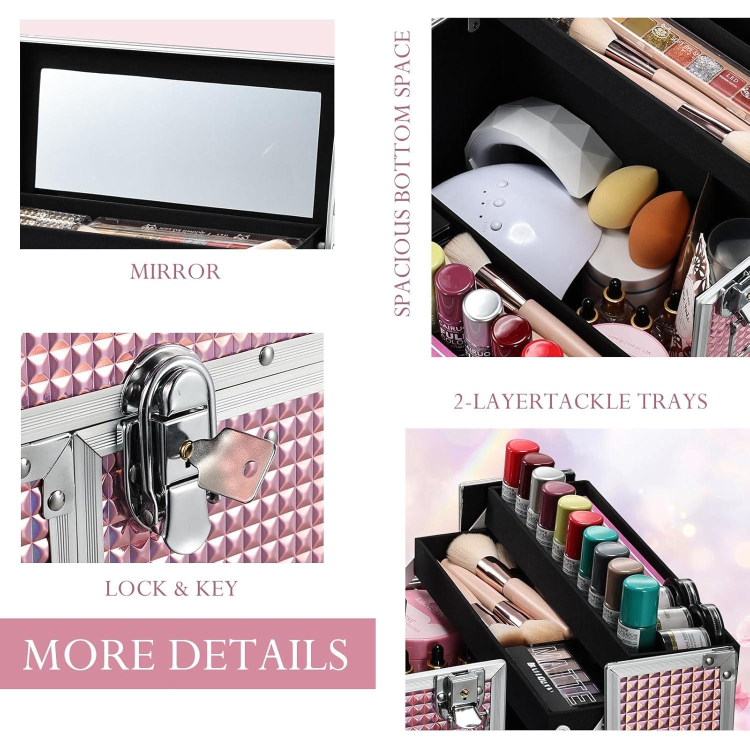 Estuche de Maquillaje Joligrace Rosa 30,48 cm con Espejo