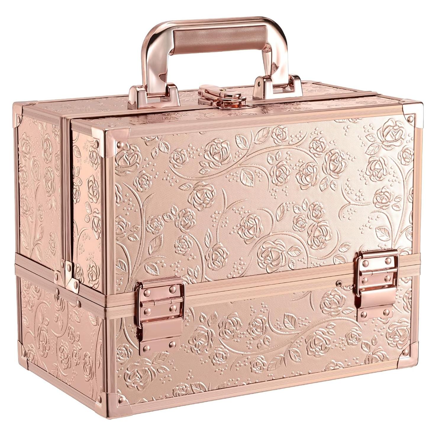 Estuche de Maquillaje FRENESSA Rosa Dorado 30x25x17cm con Espejo