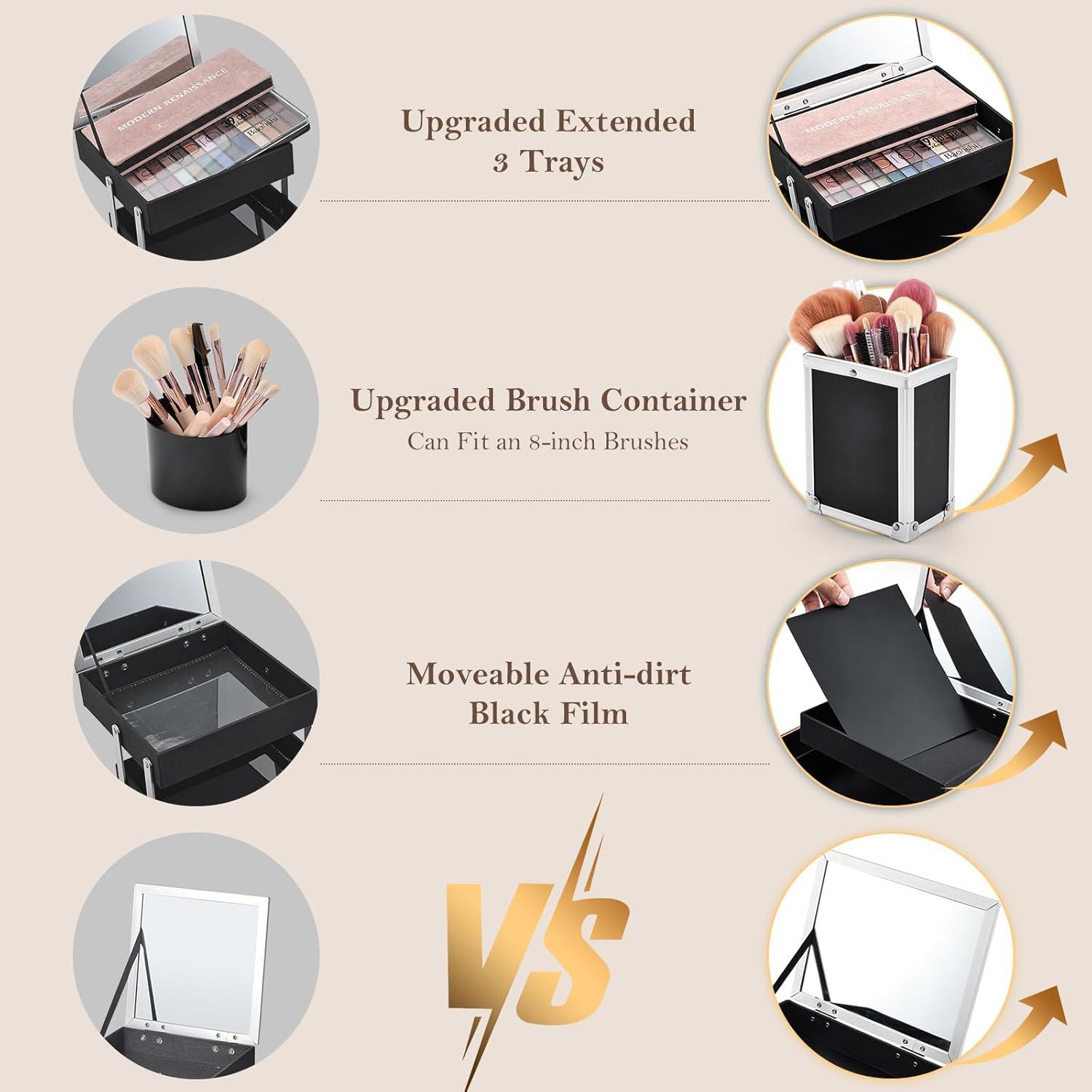 Estuche de Maquillaje FRENESSA Rosa Dorado 30x25x17cm con Espejo