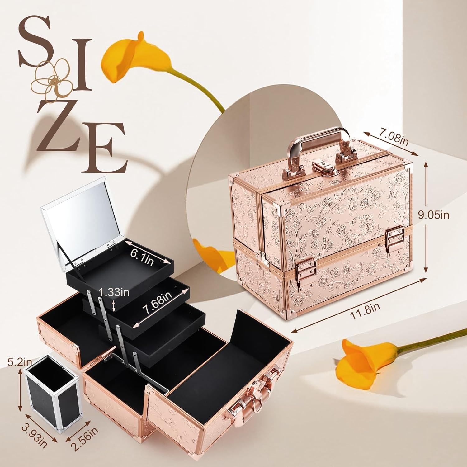 Estuche de Maquillaje FRENESSA Rosa Dorado 30x25x17cm con Espejo