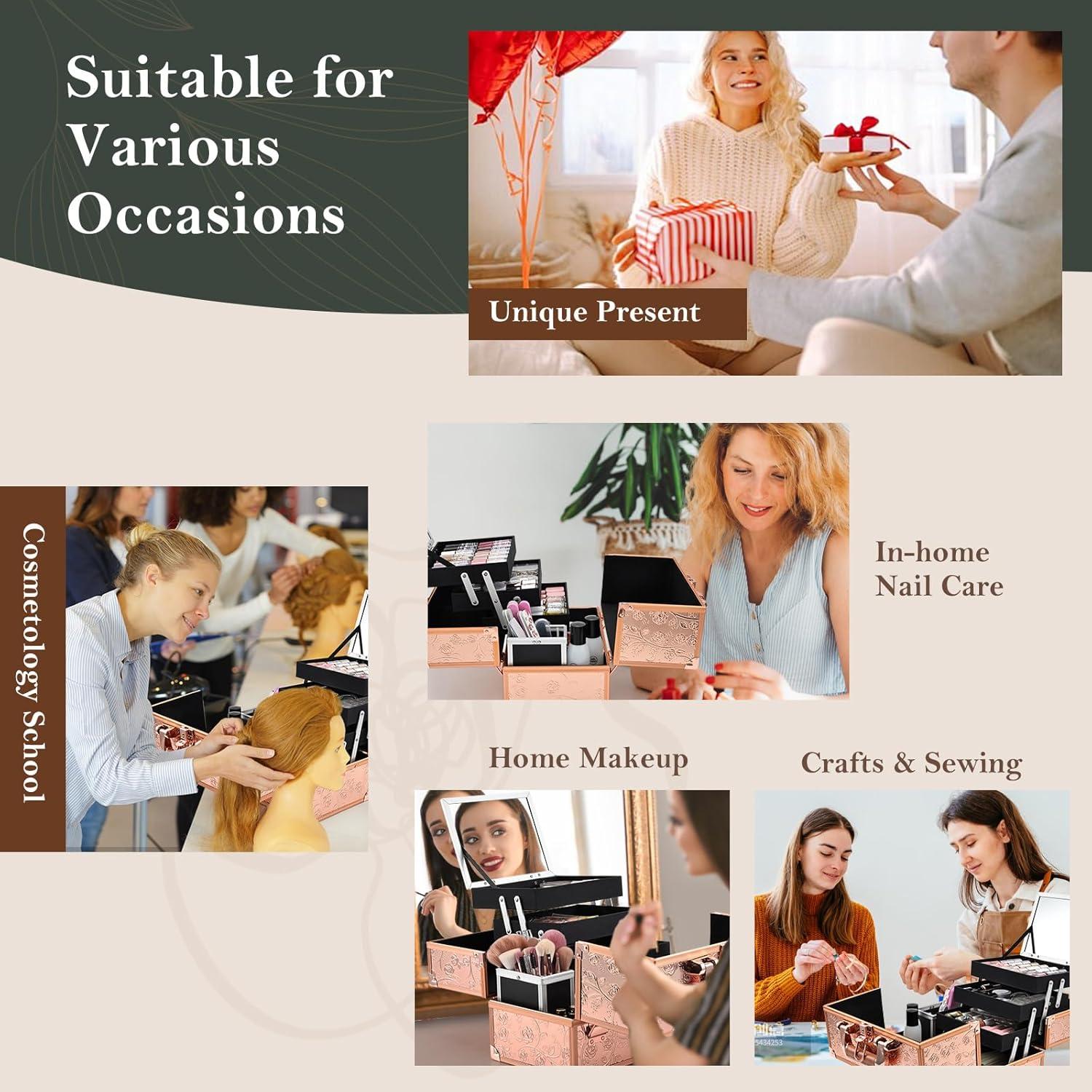 Estuche de Maquillaje FRENESSA Rosa Dorado 30x25x17cm con Espejo