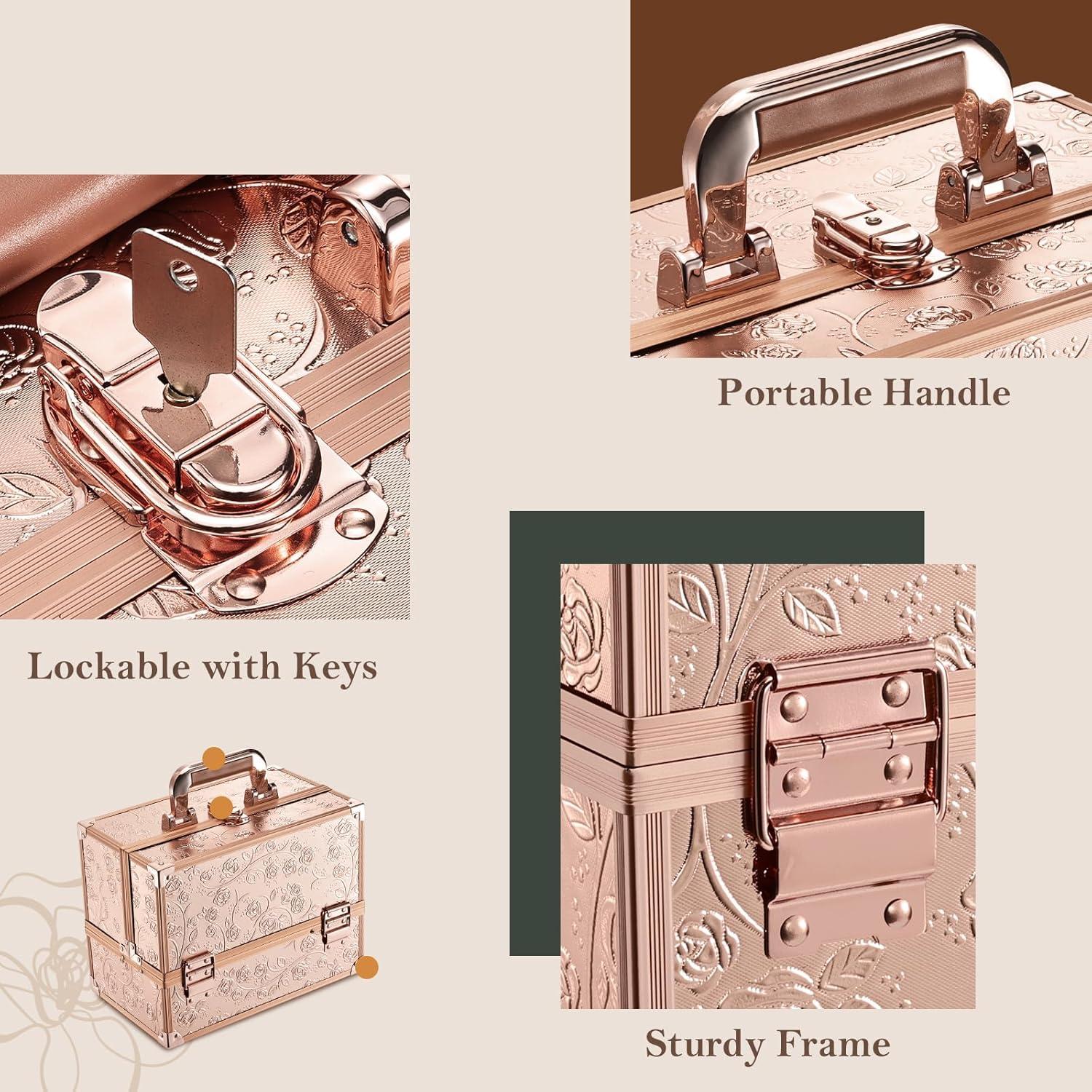 Estuche de Maquillaje FRENESSA Rosa Dorado 30x25x17cm con Espejo