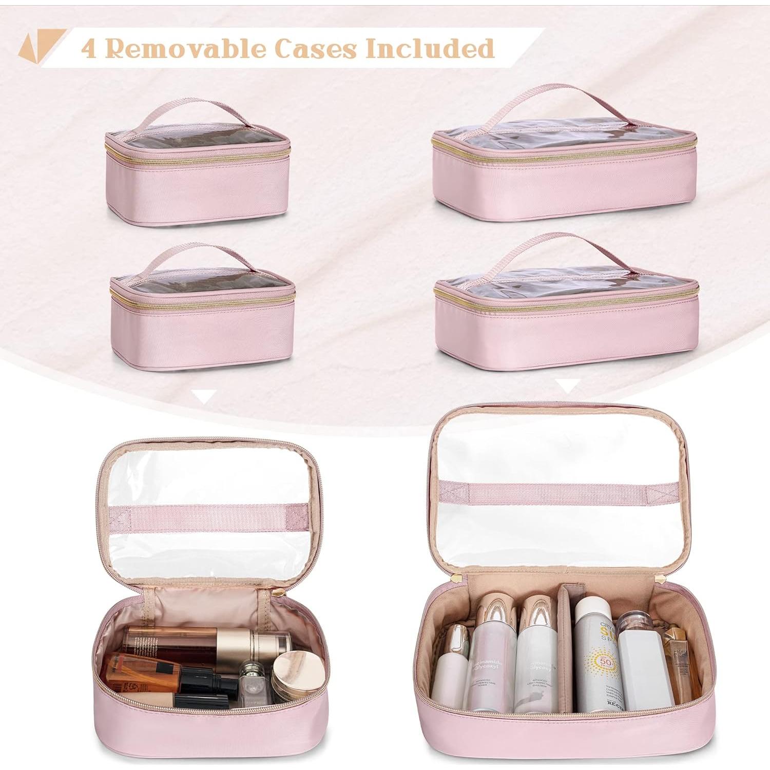 Estuche de Maquillaje Prokva Rosa 5 en 1 con 4 Bolsas