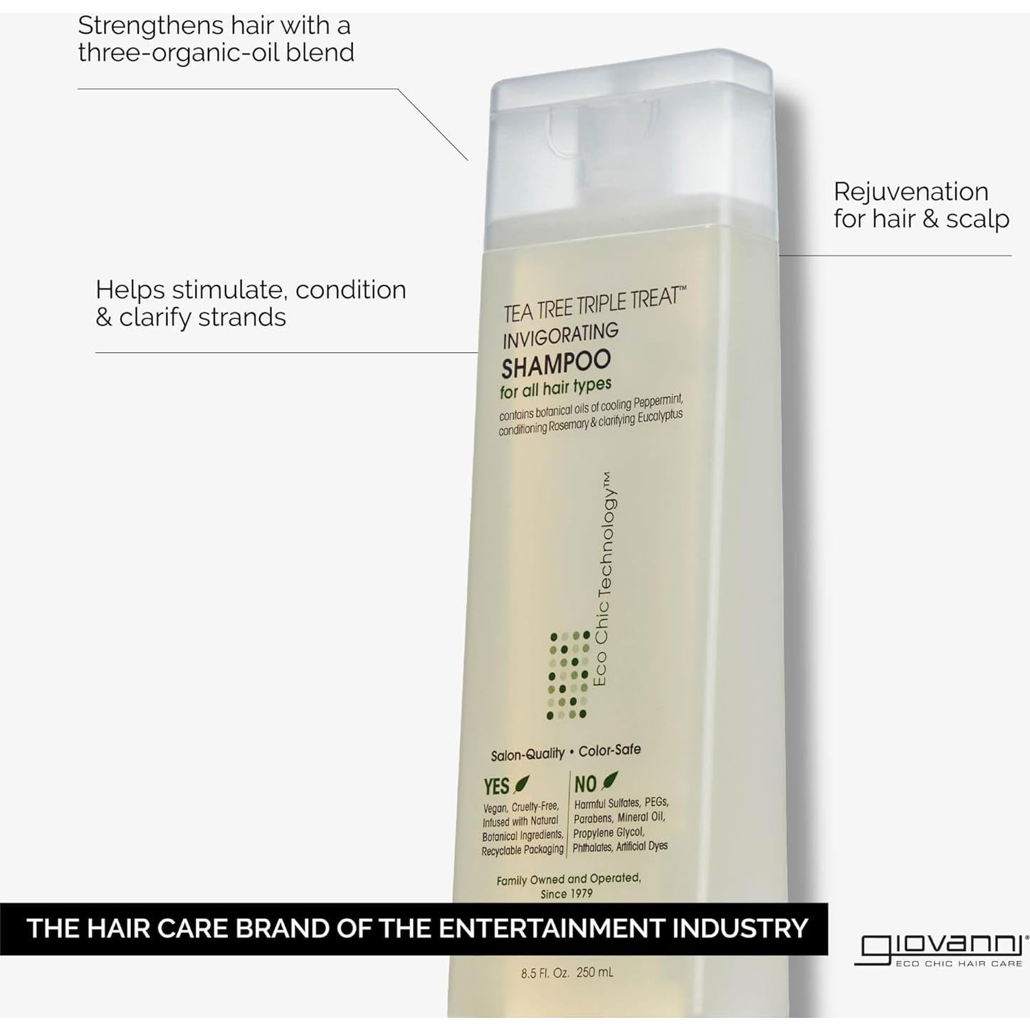 Champú Invigorante GIOVANNI Árbol de Té 240 ml - Menta y Eucalipto