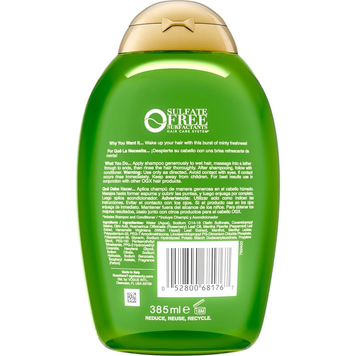 Champú Refrescante OGX 384 ml Romero y Menta Sin Sulfatos