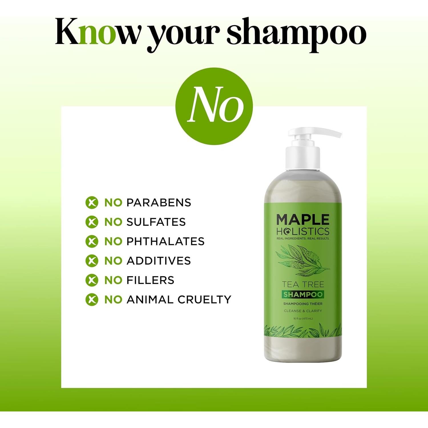 Champú Aclarador Maple Holistics 473ml Árbol de Té Cabello Graso